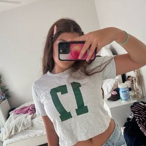 Cotton On White and Green Graphic Crop T-Shirt